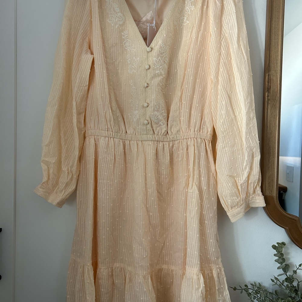LC Lauren Conrad Cream Tiered Sundress with Bishop Sleeves
